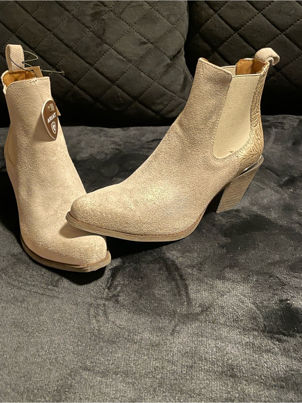 Ariat craftsmanship really detailed Women's Suede Western Ankle Boots in Beige